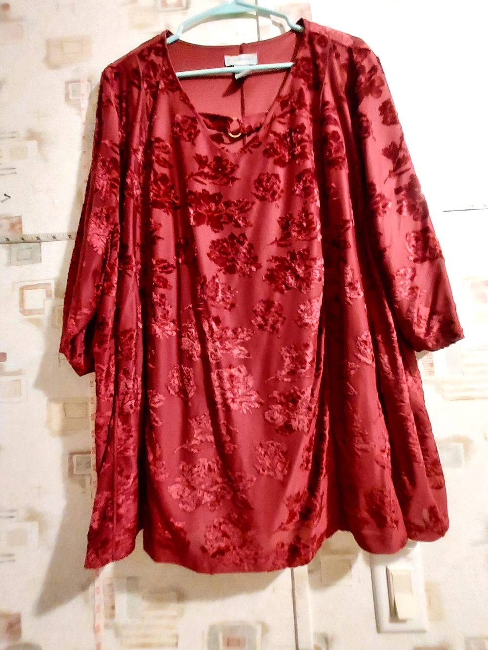 Catherines Velvet Floral Tunic in Deep Red